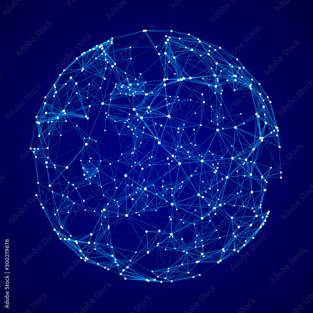 Abstract 3d sphere with connecting dots and lines. Wireframe technology ...