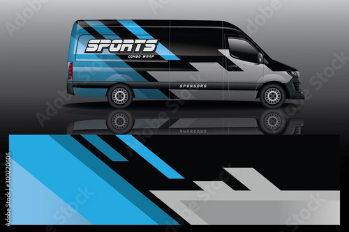 Van Car decal wrap design vector. Graphic abstract stripe racing background kit designs for vehicle, race car, rally, adventure and livery - Vector