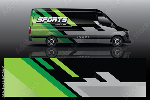 Van Car decal wrap design vector. Graphic abstract stripe racing background kit designs for vehicle, race car, rally, adventure and livery - Vector