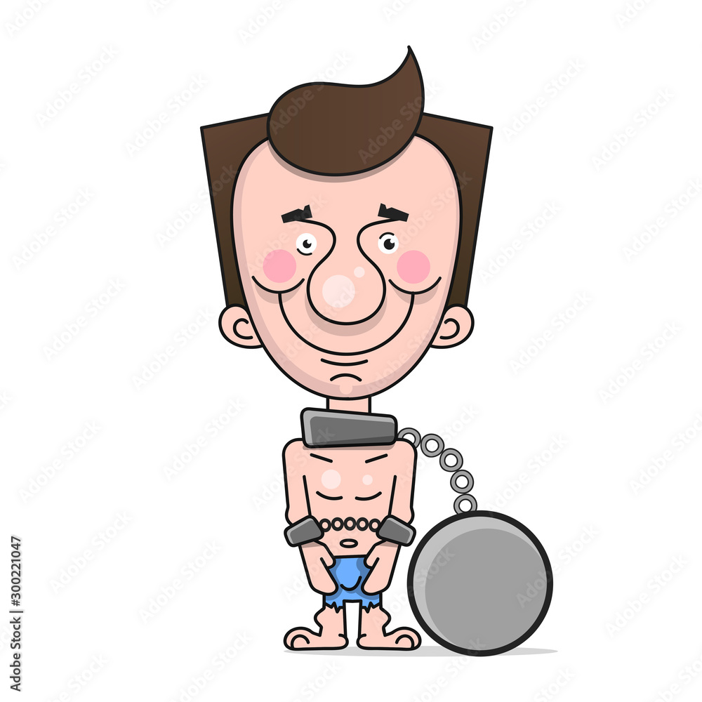 Slave In Chains And Chains Smiling Illustration For Your Project