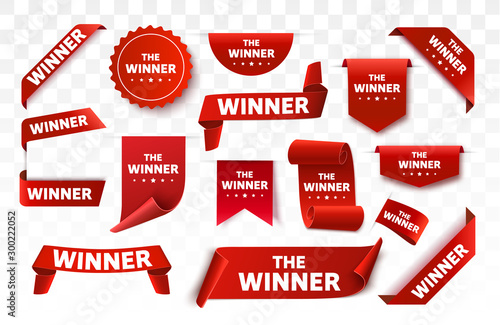Winner tags isolated. Red banners photo