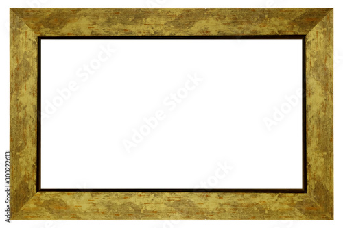 Vintage wooden dirty frame on a white background