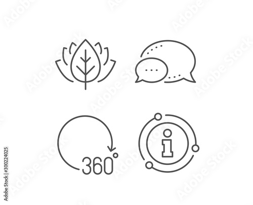 360 degrees line icon. Chat bubble, info sign elements. VR simulation sign. Panoramic view symbol. Linear 360 degrees outline icon. Information bubble. Vector
