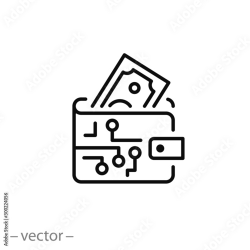 digital wallet icon, online cash, money payments, electronic loan pay, logo finance, cash concept, thin line web symbol on white background - editable stroke vector illustration eps 10