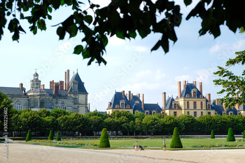 Park of Palace of Fontainebleau in France during summer