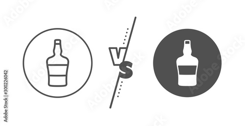 Brandy alcohol sign. Versus concept. Scotch bottle line icon. Line vs classic scotch bottle icon. Vector