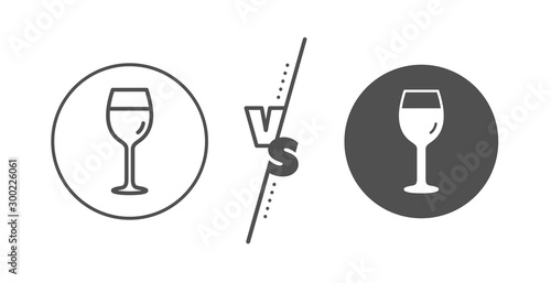 Bordeaux glass sign. Versus concept. Wine glass line icon. Line vs classic wine glass icon. Vector