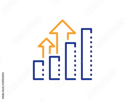 Results chart sign. Analysis graph line icon. Traffic management symbol. Colorful outline concept. Blue and orange thin line analysis graph icon. Vector