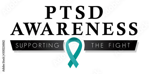 PTSD Awareness Ribbon | Post Traumatic Stress Disorder Logo | Vector Teal Ribbon  photo