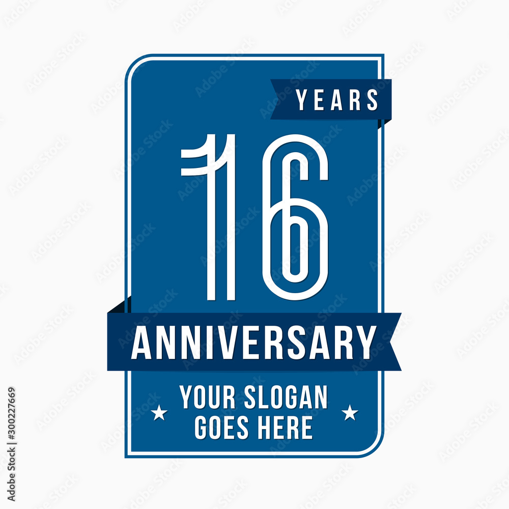 16 years anniversary design template. Sixteen years celebration logo. Vector and illustration.