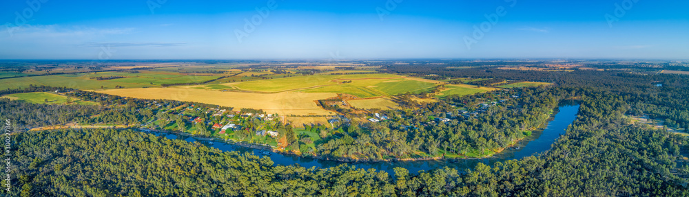 Long stretch of Murray River - wide aerial panorama
