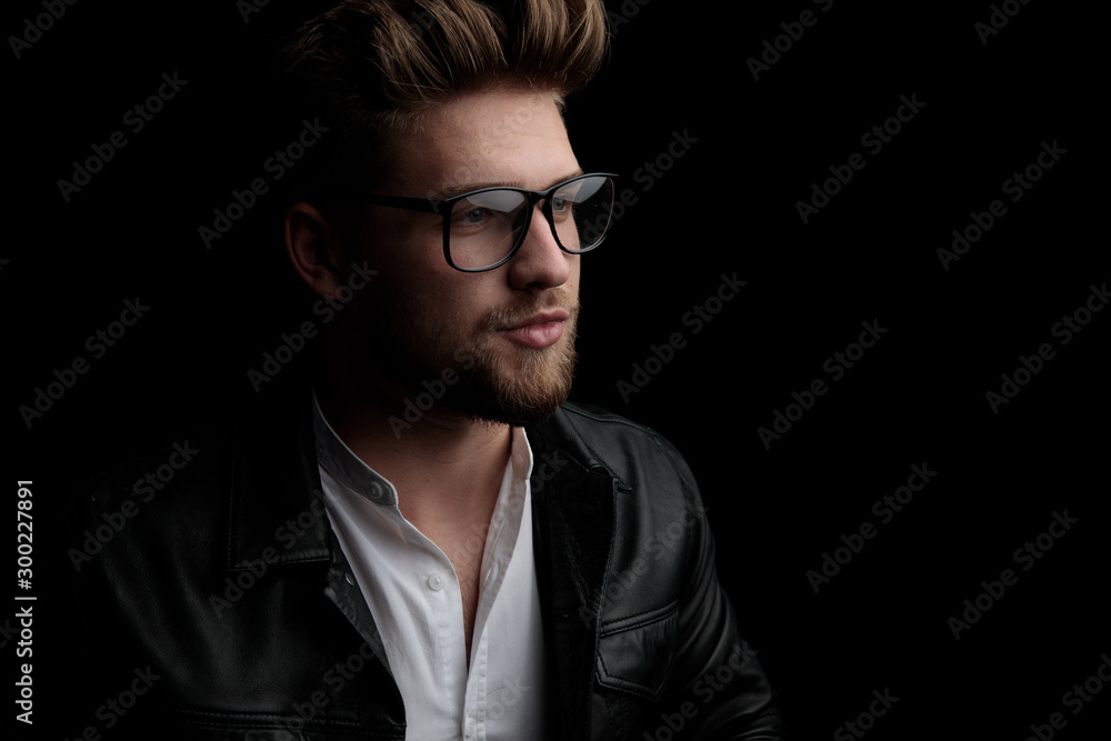 sexy casual man wearing eyeglasses looking away pensive sexy casual man wearing eyeglasses looking away pensive