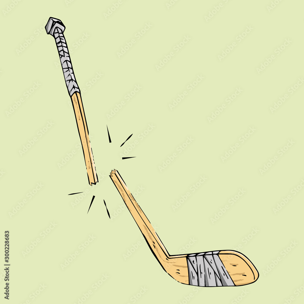 Hockey stick. Vector illustration of a broken hockey stick. Hand drawn