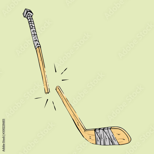 Hockey stick. Vector illustration of a broken hockey stick. Hand drawn sports equipment hockey stick.