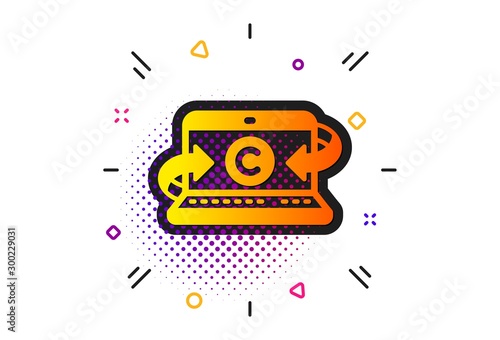 Ð¡opyright sign. Halftone circles pattern. Copywriting notebook icon. Media content symbol. Classic flat copywriting notebook icon. Vector