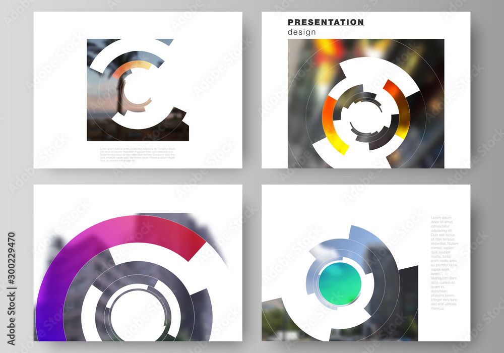 Fototapeta premium The minimalistic abstract vector layout of the presentation slides design business templates. Futuristic design circular pattern, circle elements forming geometric frame for photo.
