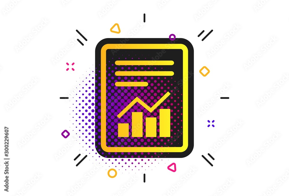 Text file sign icon. Halftone dots pattern. Add File document with chart symbol. Accounting symbol. Classic flat report icon. Vector