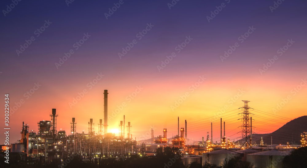 Panorama view at the refinery located in a large industrial area.