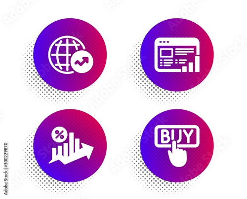 Web report, Loan percent and World statistics icons simple set. Halftone dots button. Buying sign. Graph chart, Growth chart, Global report. E-commerce shopping. Finance set. Vector