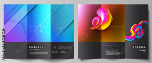 Minimal vector illustration layouts. Modern creative covers design templates for trifold brochure or flyer. Futuristic technology design, colorful backgrounds with fluid gradient shapes composition.