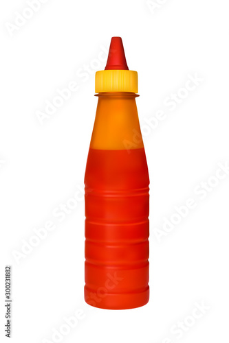 Spicy sauce in the vector.Ketchup in a plastic bottle in vector.