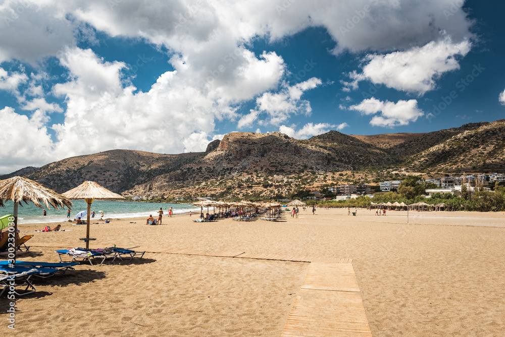 Sandy beach of Palaiochora town, Crete island, Greece Sandy beach of Palaiochora town, Crete island, Greece