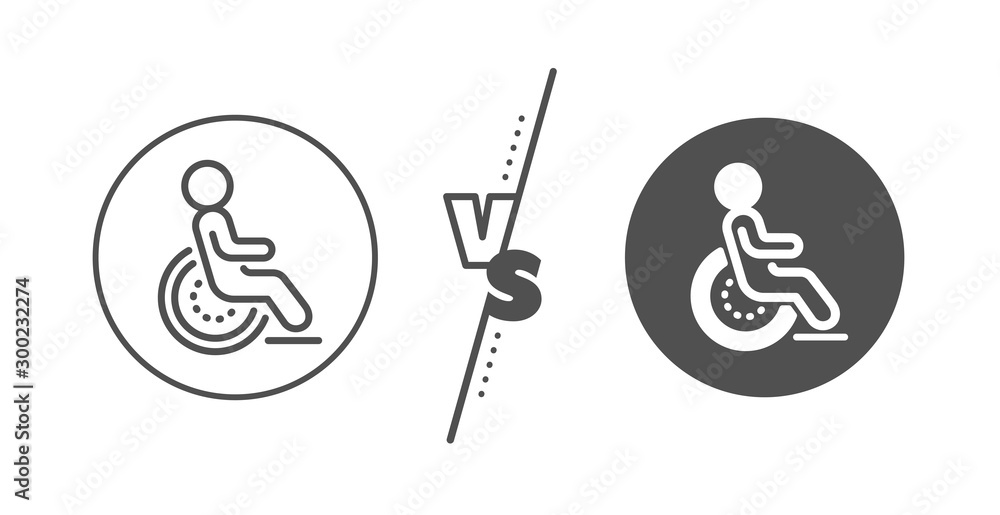 Disabled person sign. Versus concept. Disability line icon. Hotel service symbol. Line vs classic disability icon. Vector