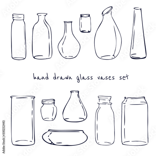 Vector hand drawn Illustration with vases. Sketch. Vintage style. Line shapes