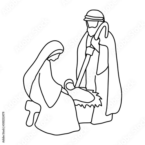 Joseph Mary and baby Jesus vector illustration sketch doodle hand drawn isolated on white background. Christmas nativity scene