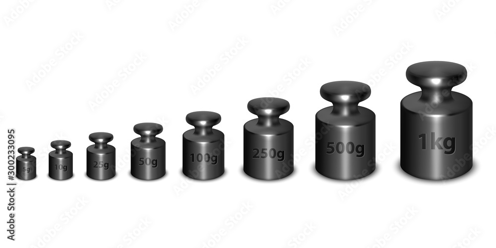 Vector 3d Realistic Black Metal Calibration Laboratory Weight Different Sizes Icon Set Closeup Isolated on White Background. Design Template of Little Weights for Mechanical Jewelry Scales Vector 3d Realistic Black Metal Calibration Laboratory Weight Different Sizes Icon Set Closeup Isolated on White Background. Design Template of Little Weights for Mechanical Jewelry Scales