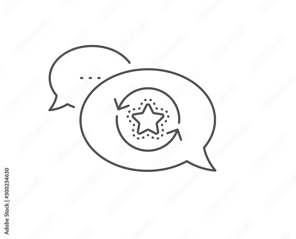 Loyalty star line icon. Chat bubble design. Change bonus points. Discount program symbol. Outline concept. Thin line loyalty points icon. Vector Loyalty star line icon. Chat bubble design. Change bonus points. Discount program symbol. Outline concept. Thin line loyalty points icon. Vector
