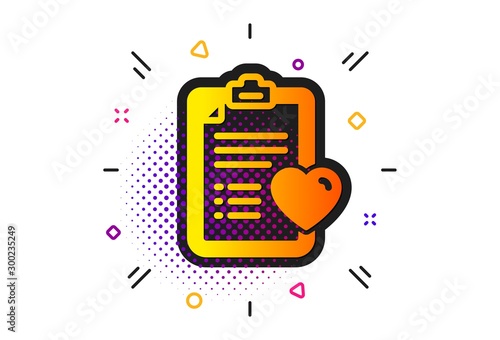 Hospital patient history sign. Halftone circles pattern. Medical survey icon. Classic flat patient history icon. Vector