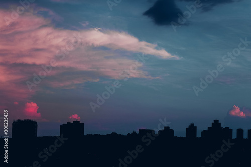 Sunset at buildings silhouette skyline at brazilian city