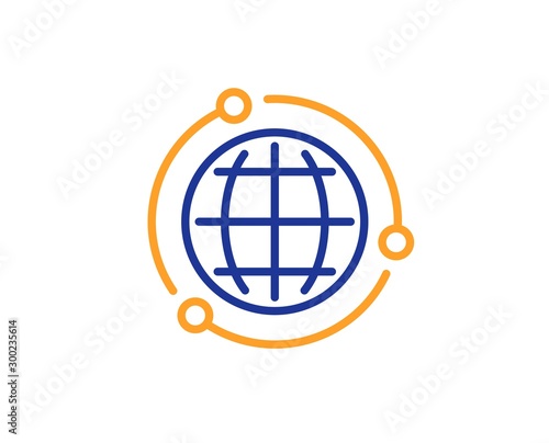 World or Earth sign. Globe line icon. Global Internet symbol. Colorful outline concept. Blue and orange thin line globe icon. Vector