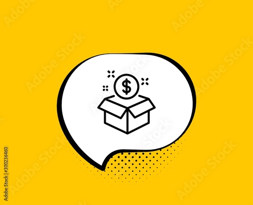 Post package line icon. Comic speech bubble. Paid service sign. Yellow background with chat bubble. Post package icon. Colorful banner. Vector