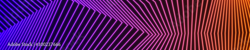 Violet and orange neon laser glowing curved 3d lines abstract tech background. Vector banner design
