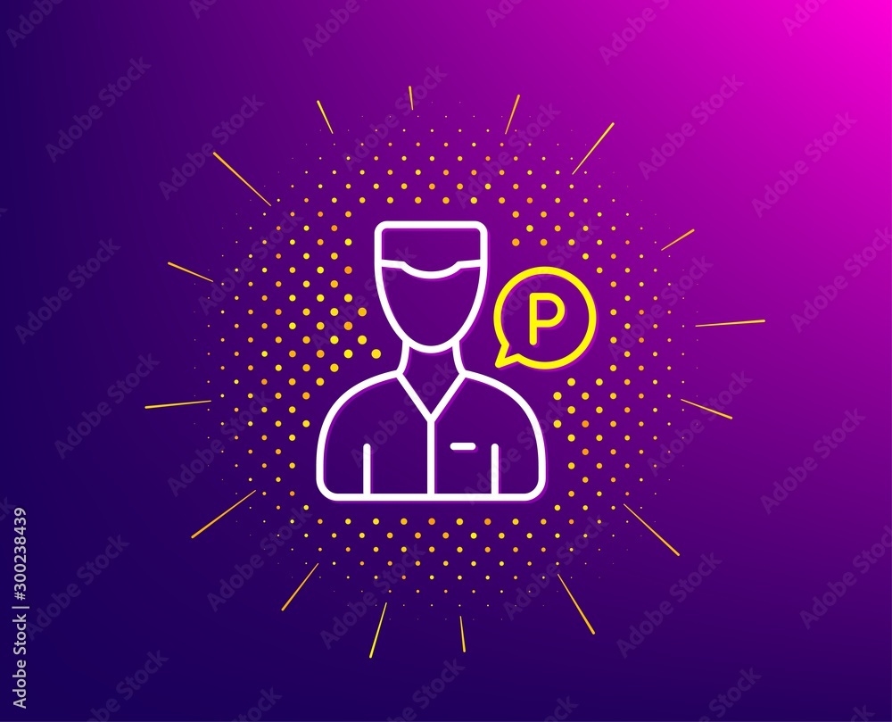 Valet servant line icon. Halftone pattern. Parking person sign. Transport park service symbol. Gradient background. Valet servant line icon. Yellow halftone pattern. Vector Valet servant line icon. Halftone pattern. Parking person sign. Transport park service symbol. Gradient background. Valet servant line icon. Yellow halftone pattern. Vector