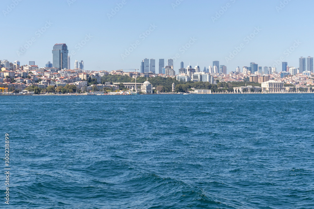 Panoramic view from Bosporus to city of Istanbul, Turkey
