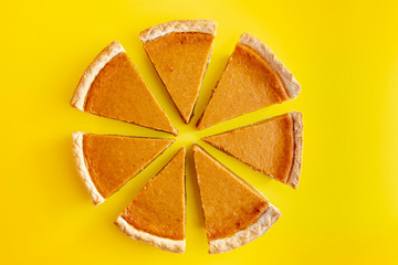 Fresh homemade pumpkin pie slices
