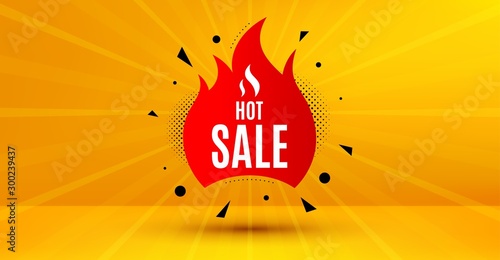 Discount banner shape. Hot sale badge. Coupon tag icon. Abstract yellow background. Modern concept design. Banner with offer badge. Vector