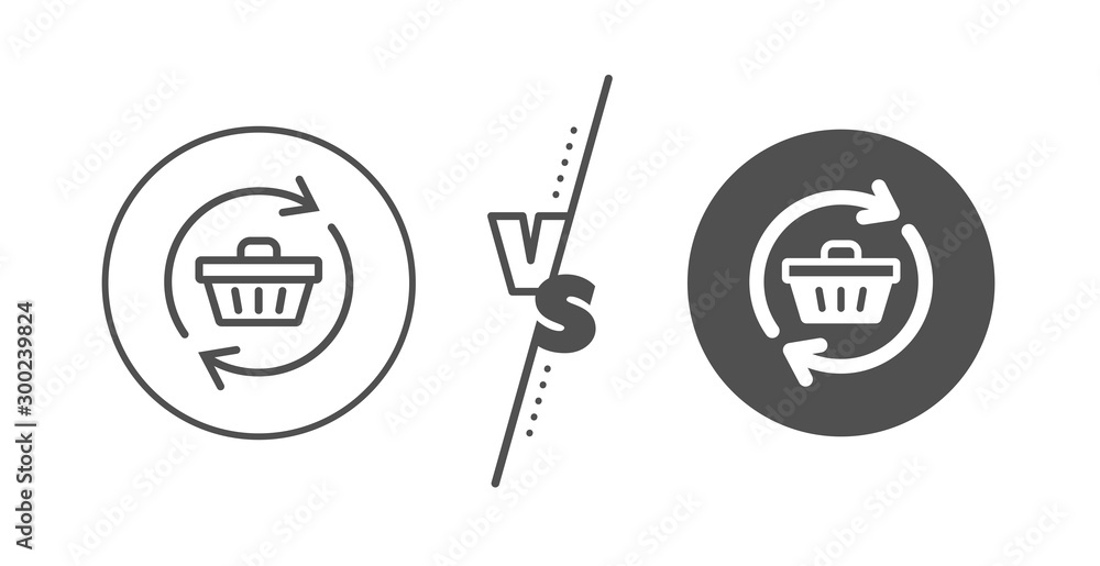 Online buying sign. Versus concept. Update Shopping cart line icon. Supermarket basket symbol. Line vs classic refresh cart icon. Vector Online buying sign. Versus concept. Update Shopping cart line icon. Supermarket basket symbol. Line vs classic refresh cart icon. Vector