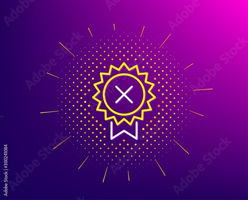 Reject medal line icon. Halftone pattern. Decline award sign. Gradient background. Reject medal line icon. Yellow halftone pattern. Vector
