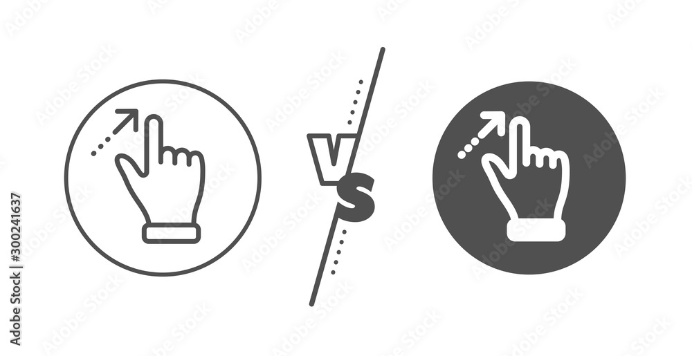 Slide arrow sign. Versus concept. Touchscreen gesture line icon. Swipe action symbol. Line vs classic touchscreen gesture icon. Vector