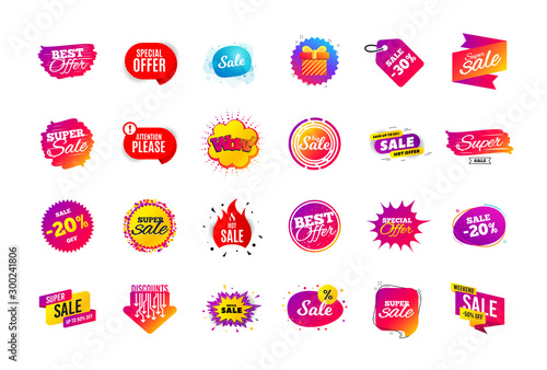Sale banner badge. Special offer discount tags. Coupon shape templates design. Cyber monday sale discounts. Black friday shopping icons. Best ultimate offer badge. Super discount icons. Vector banners