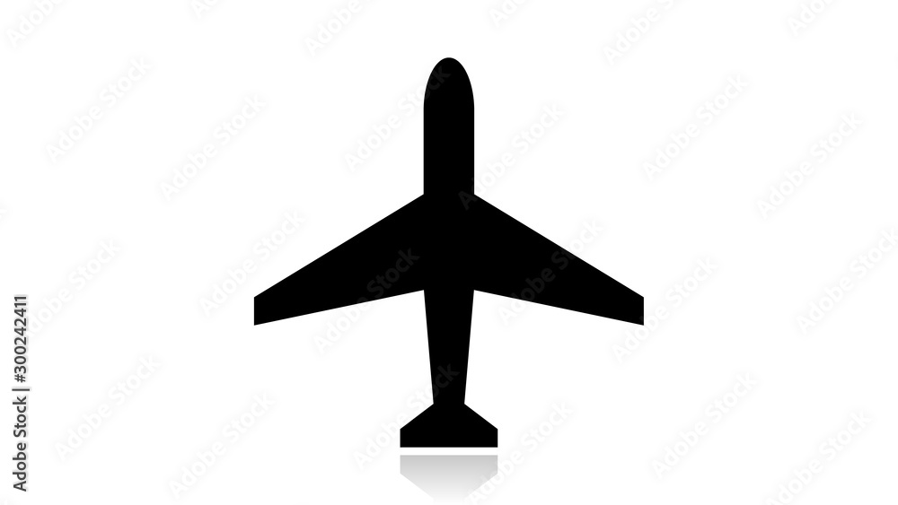 Plane icon vector design. Black icon with reflection isolated on the white background Plane icon vector design. Black icon with reflection isolated on the white background