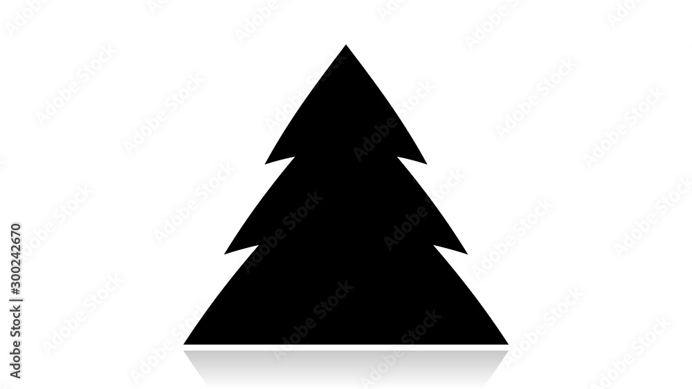 Christmas tree icon vector design. Black icon with reflection isolated on the white background