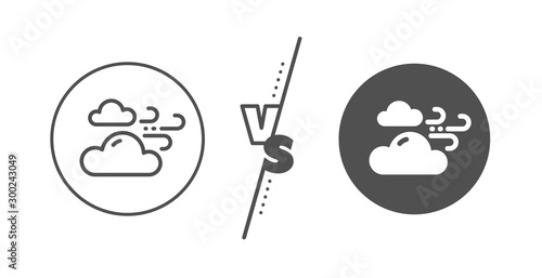 Clouds with wind sign. Versus concept. Windy weather line icon. Sky symbol. Line vs classic windy weather icon. Vector