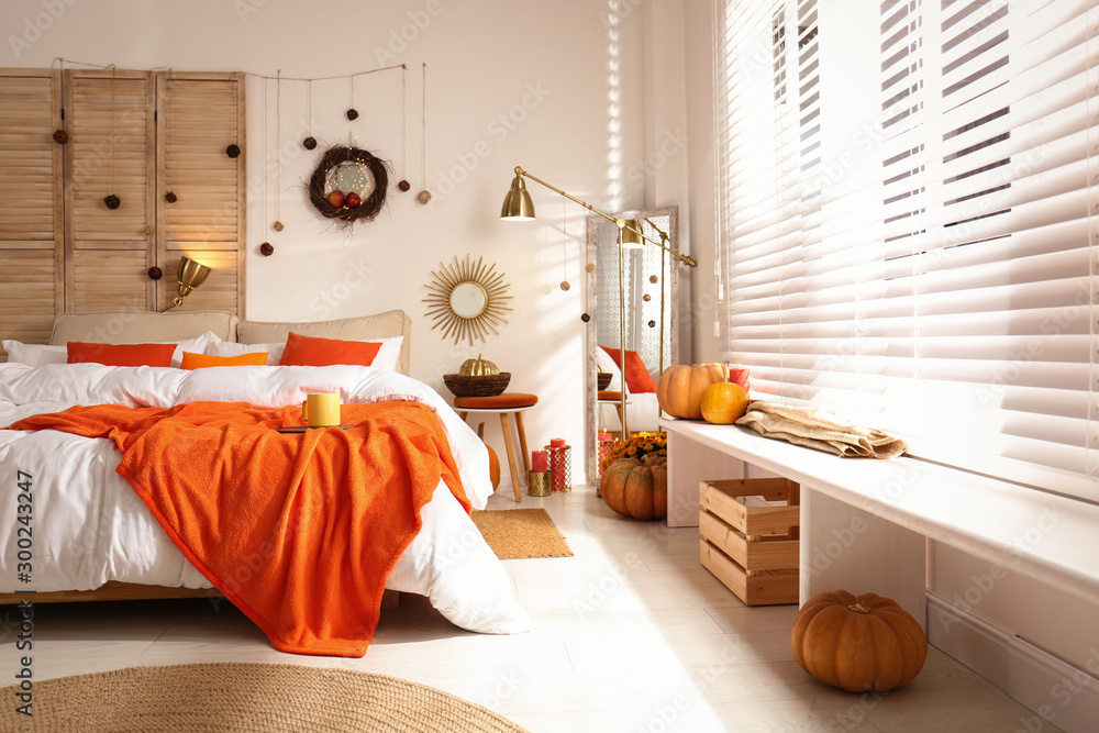 Cozy bedroom interior inspired by autumn colors Stock Photo | Adobe Stock