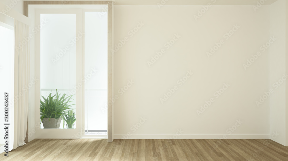 Fototapeta Empty room and white wall space for add artwork. Empty room with white background. 3D Illustration