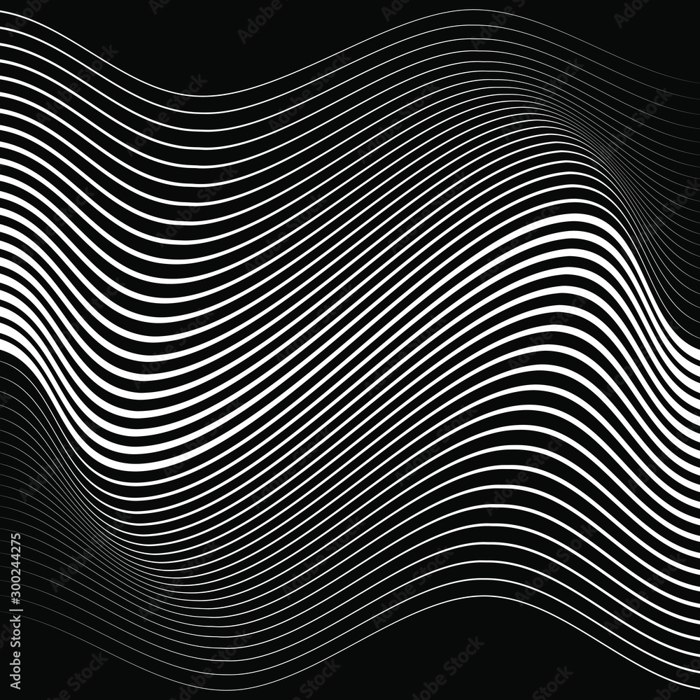 Abstract white wavy stripes on a black background. Op art. Trendy pattern for prints, web, template and textile design Abstract white wavy stripes on a black background. Op art. Trendy pattern for prints, web, template and textile design